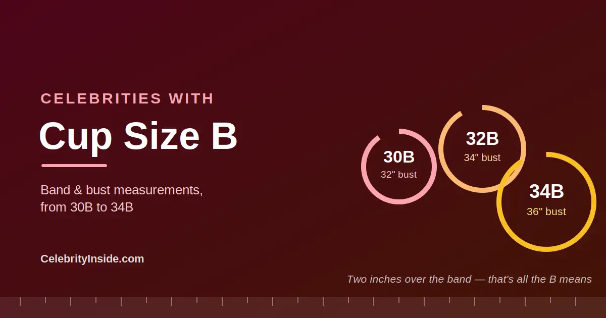 Chart showing celebrity bra cup sizes 30B, 32B and 34B with corresponding bust measurements