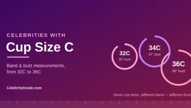 Chart showing celebrity cup size C measurements across band sizes 32C, 34C and 36C