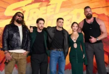 Noah Centineo, Andrew Koji, Callina Liang, Jason Momoa and Olivier Richters at the Street Fighter photocall on Leake Street, London